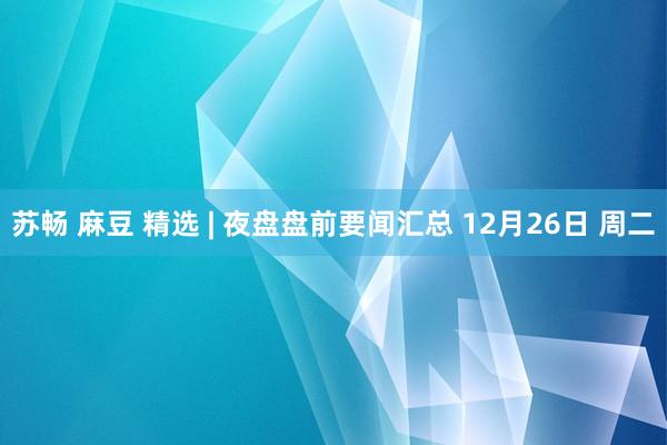 苏畅 麻豆 精选 | 夜盘盘前要闻汇总 12月26日 周二